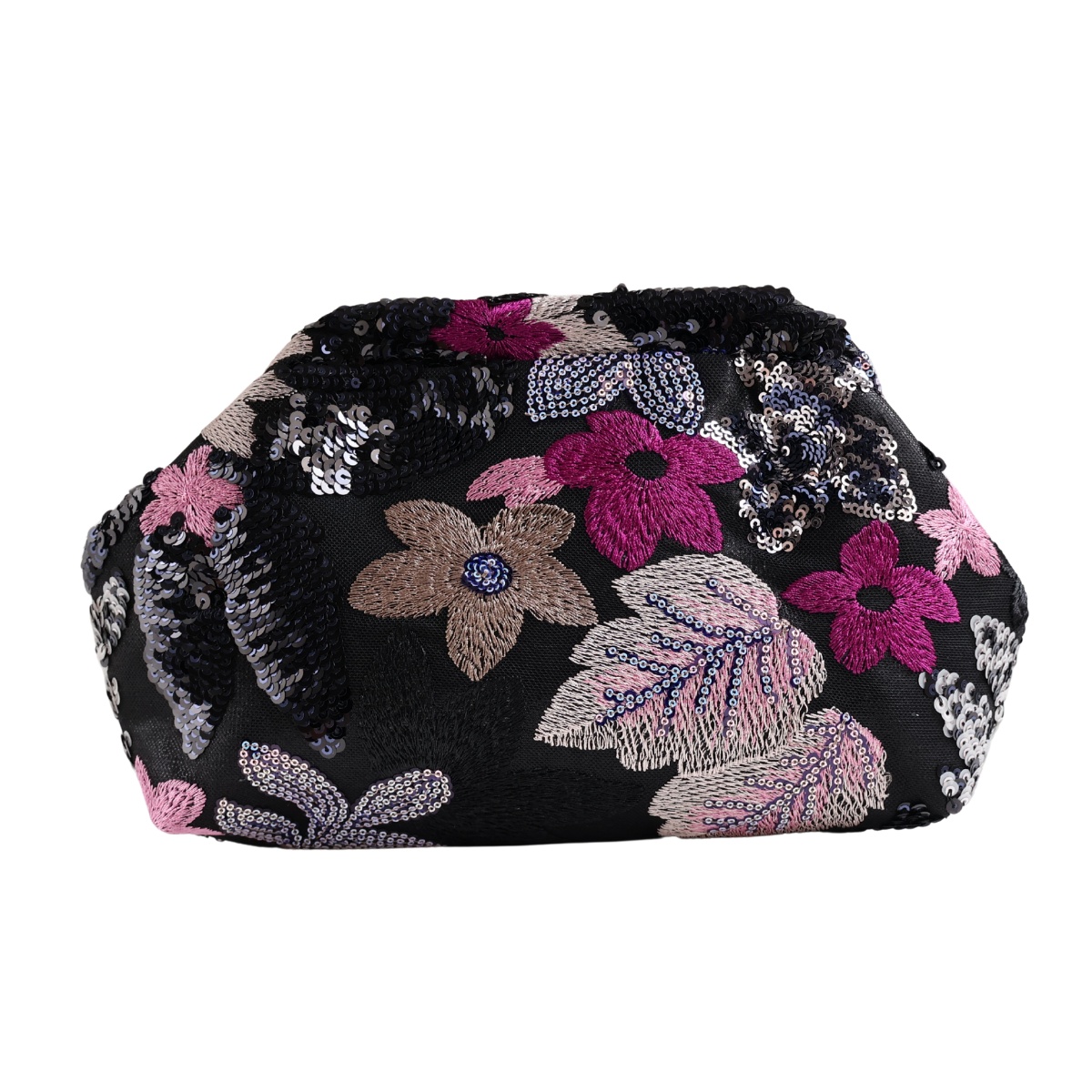 Bolsa Pouch Festa Clutch Flores Bordadas Preta
