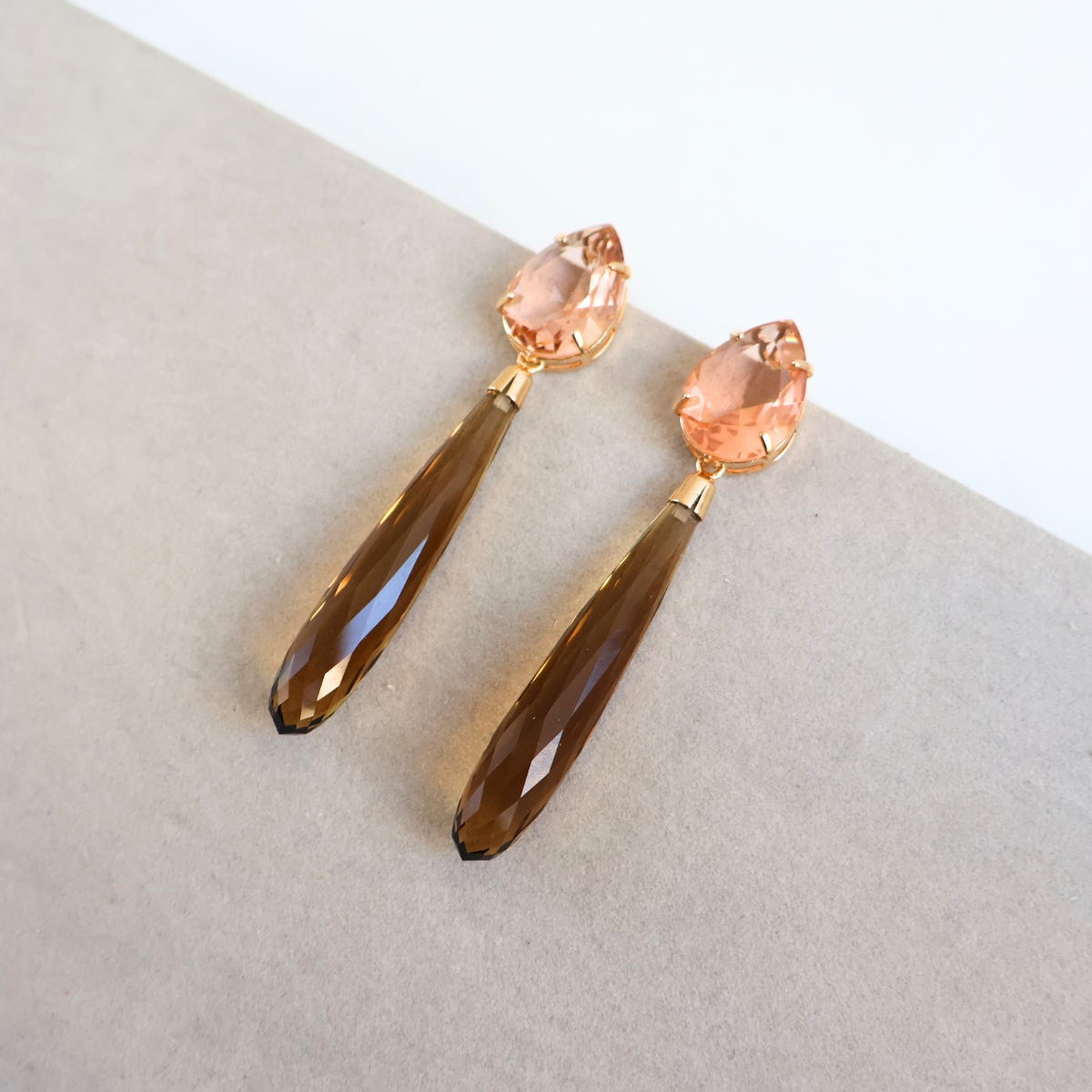 Brinco Dourado e Cristal Champagne - Semijoia