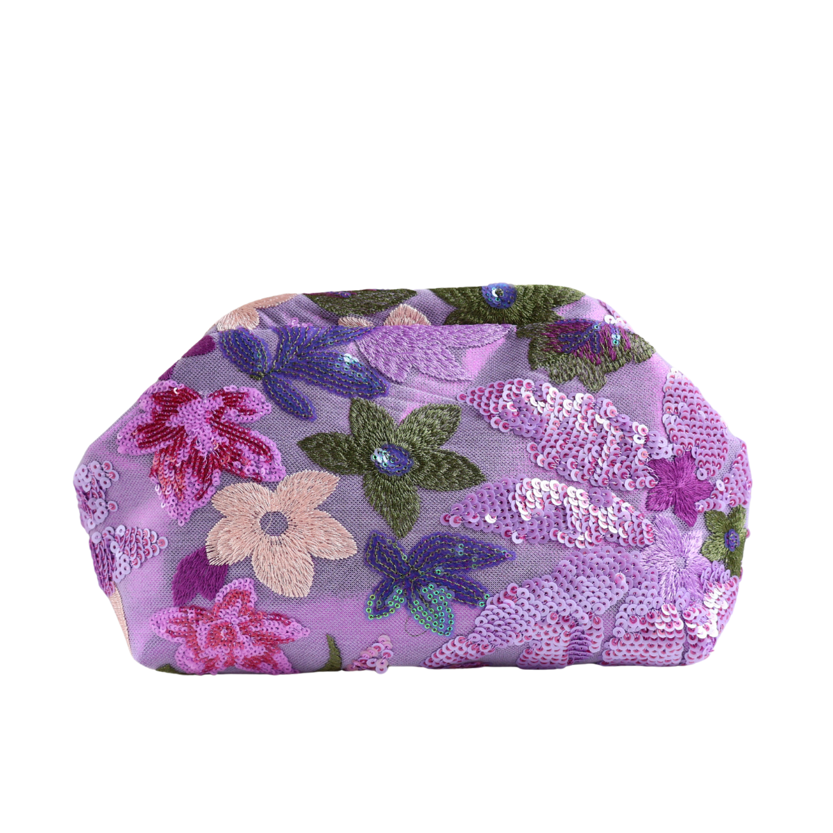 Bolsa Pouch Festa Clutch Flores Bordadas Lilás