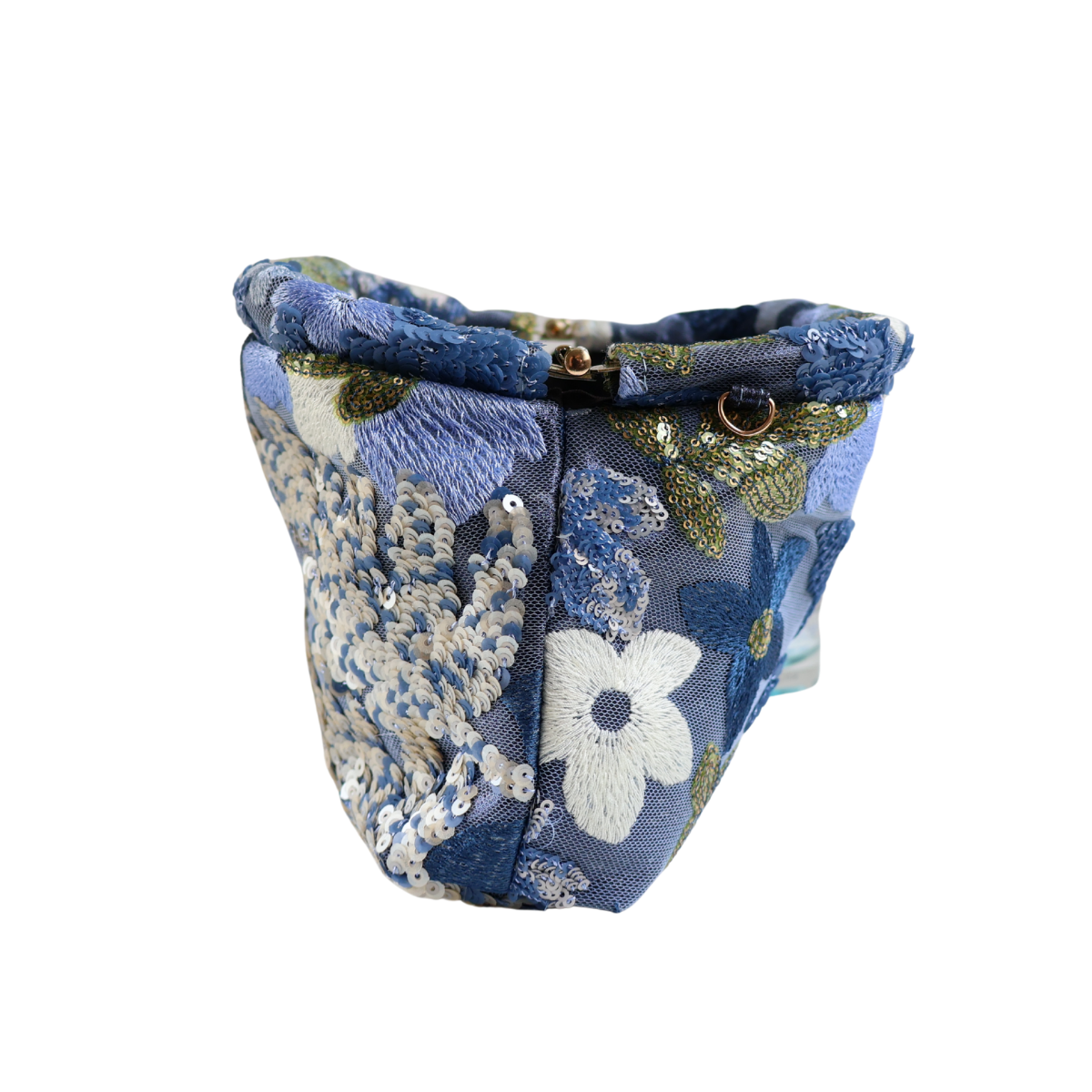 Bolsa Pouch Festa Clutch Flores Bordadas Azul