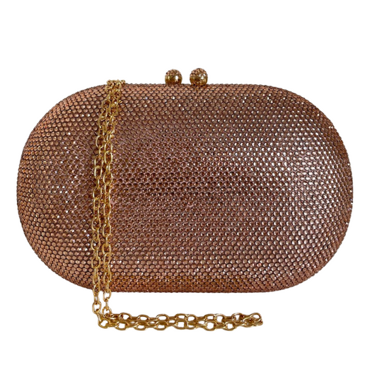 Bolsa Festa Clutch Pedraria Strass Oval Rosê Gold Champagne