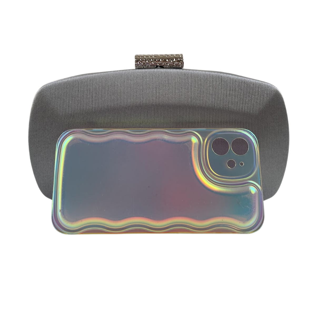 Bolsa Clutch Festa Tecido Acetinado Cinza Escuro