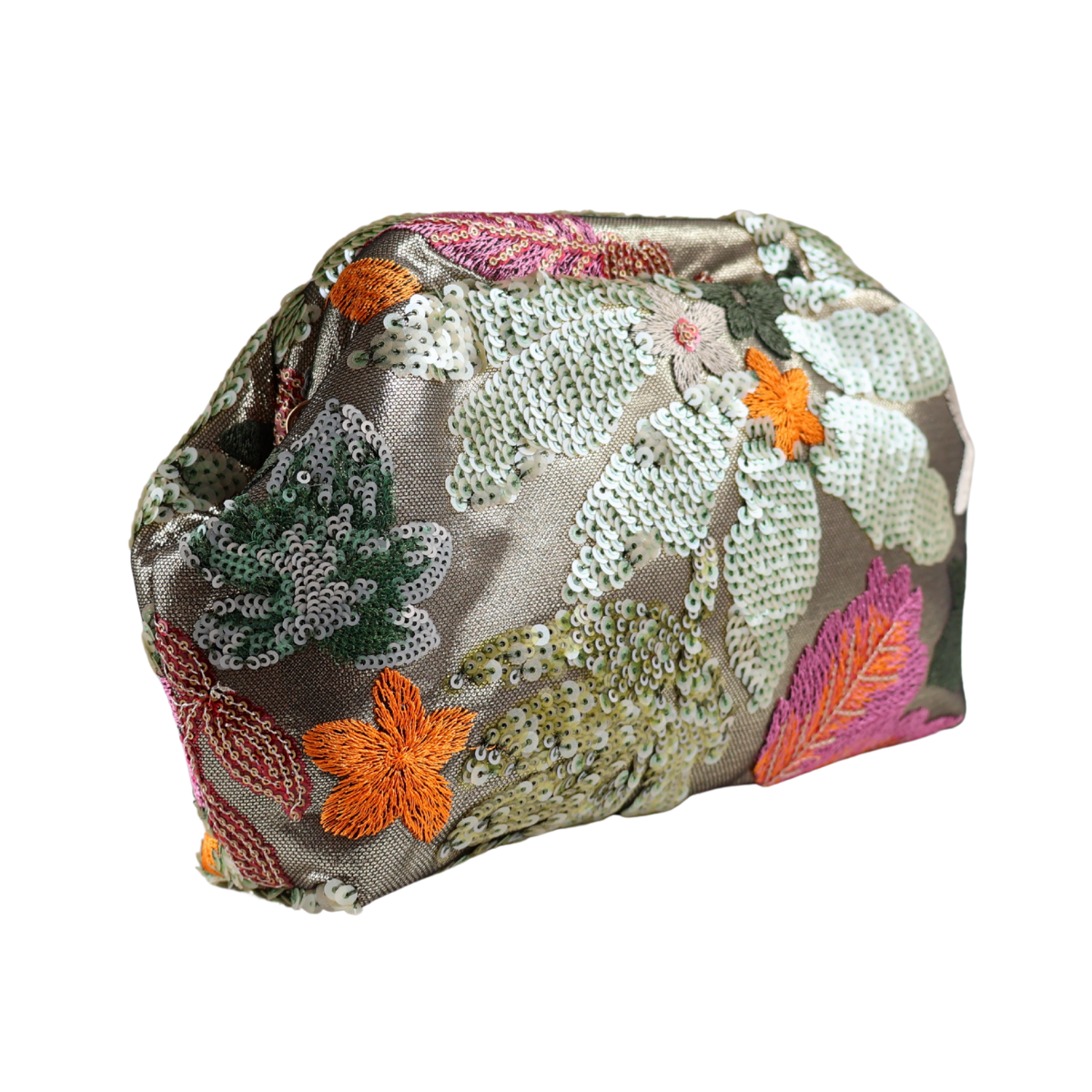 Bolsa Pouch Festa Clutch Flores Bordadas Verde Claro