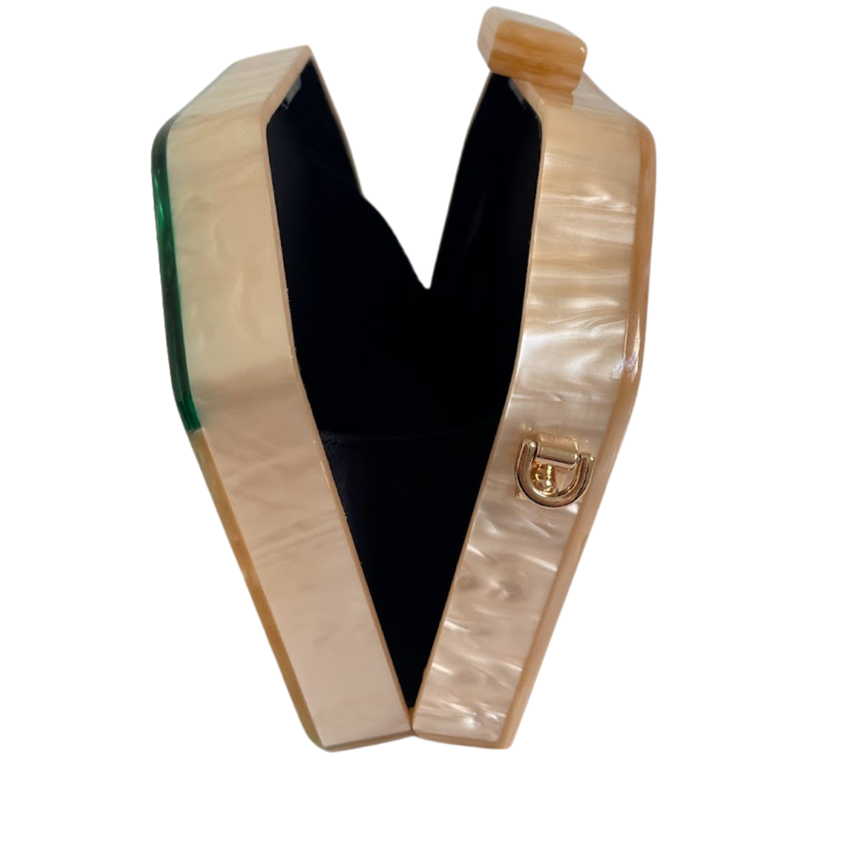 Bolsa de Festa Clutch Acrílico Trapezoidal Bege, Azul e Verde