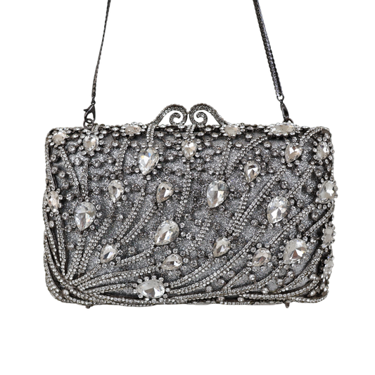Bolsa Festa Clutch Pedraria Strass Prata