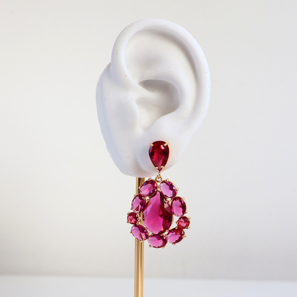 Brinco Dourado e Cristal Rosa - Semijoia