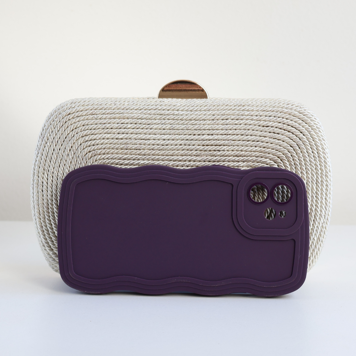 Bolsa de Festa Clutch Corda Trançada Bege Claro