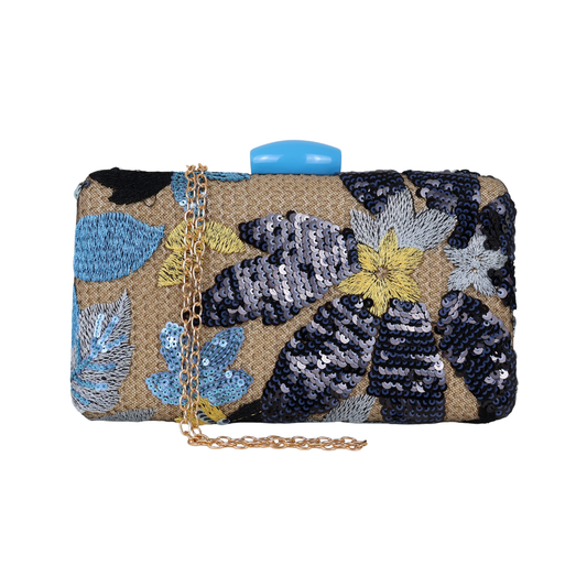 Bolsa Clutch Festa Bordada Flores Azul