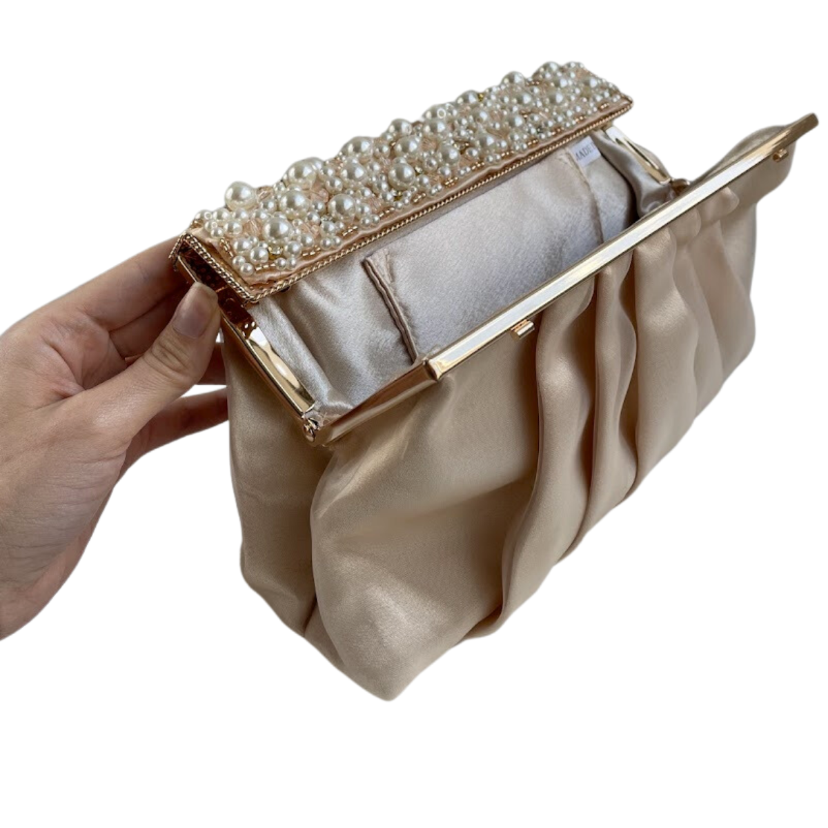 Bolsa de Festa Clutch Tecido Perolas Nude