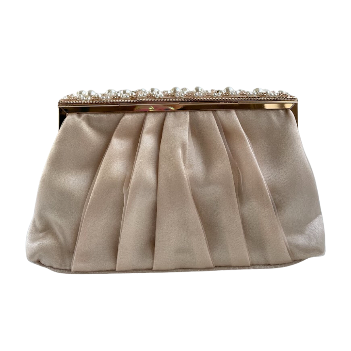 Bolsa de Festa Clutch Tecido Perolas Nude