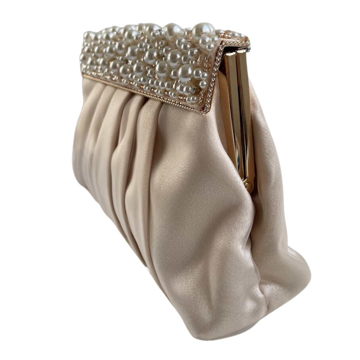 Bolsa de Festa Clutch Tecido Perolas Nude