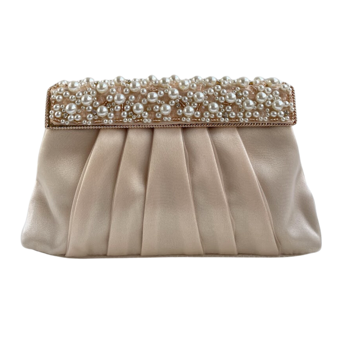 Bolsa de Festa Clutch Tecido Perolas Nude