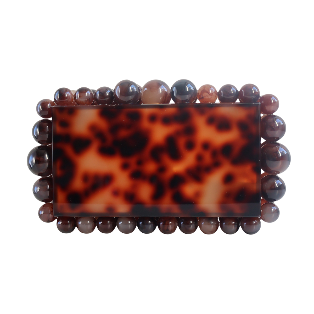 Bolsa de Festa Clutch Acrílico Bolas Marrom Animal Print Fosca