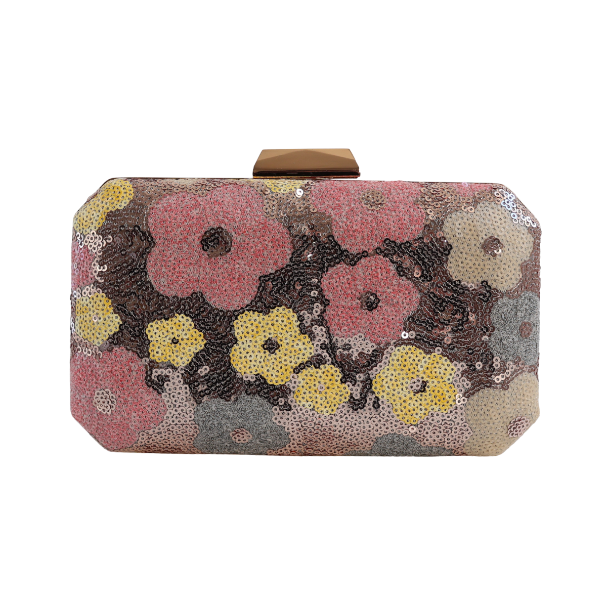 Bolsa Clutch Festa Lantejoulas Bordadas Flores Rosa Claro