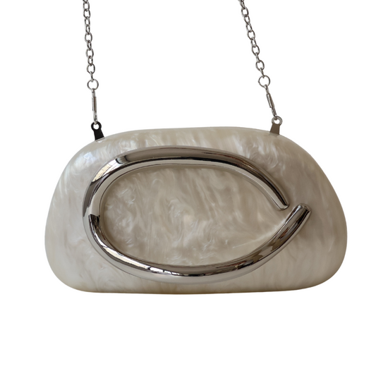 Bolsa de Festa Clutch Acrílico Perolada Off White