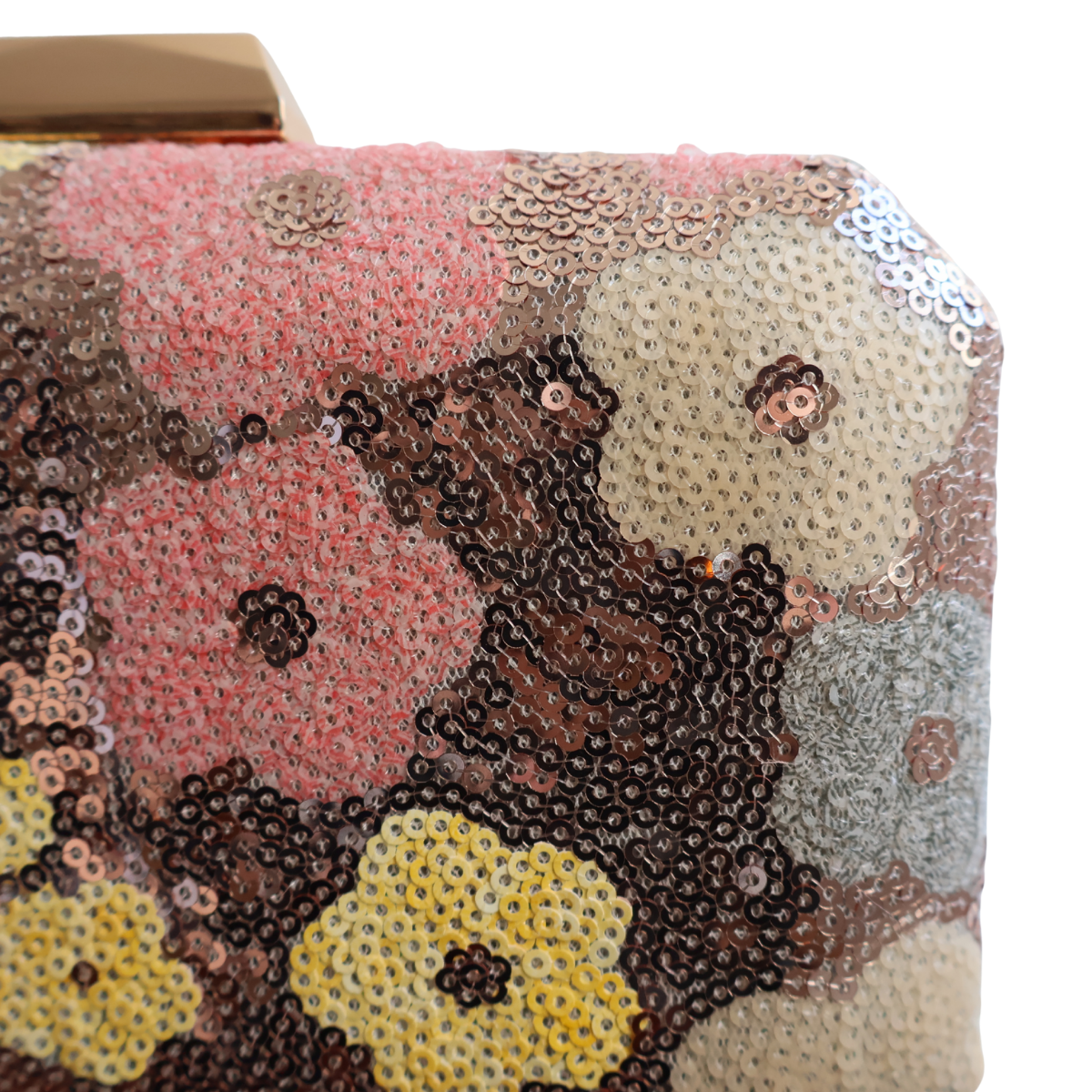 Bolsa Clutch Festa Lantejoulas Bordadas Flores Rosa Claro