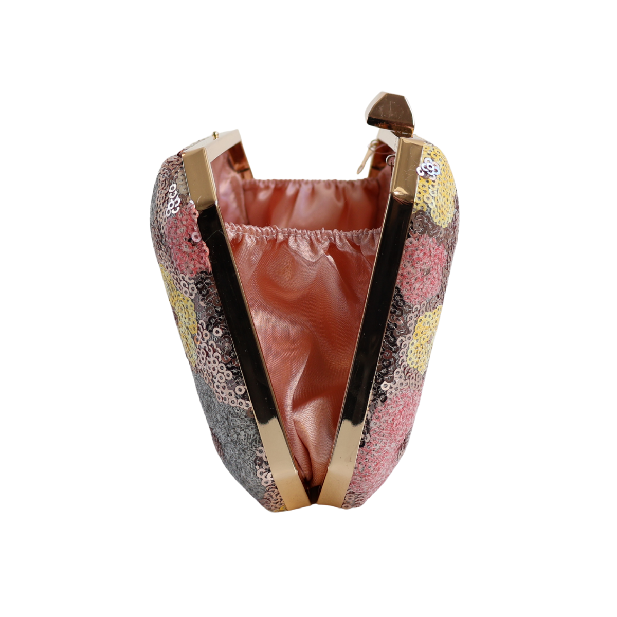 Bolsa Clutch Festa Lantejoulas Bordadas Flores Rosa Claro