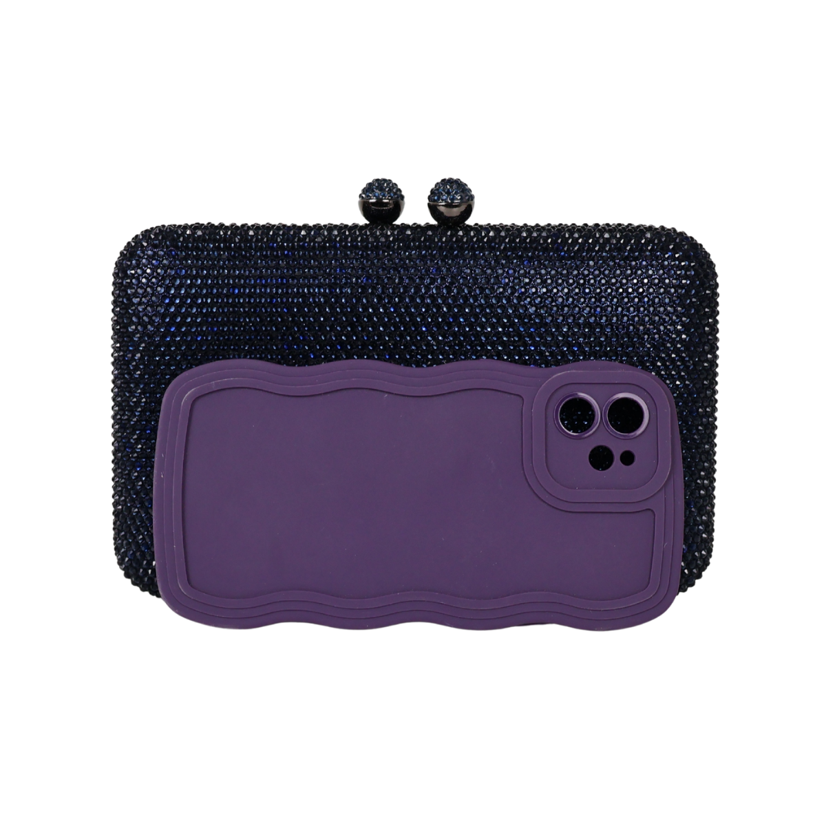 Bolsa Festa Clutch Pedraria Strass Azul Marinho