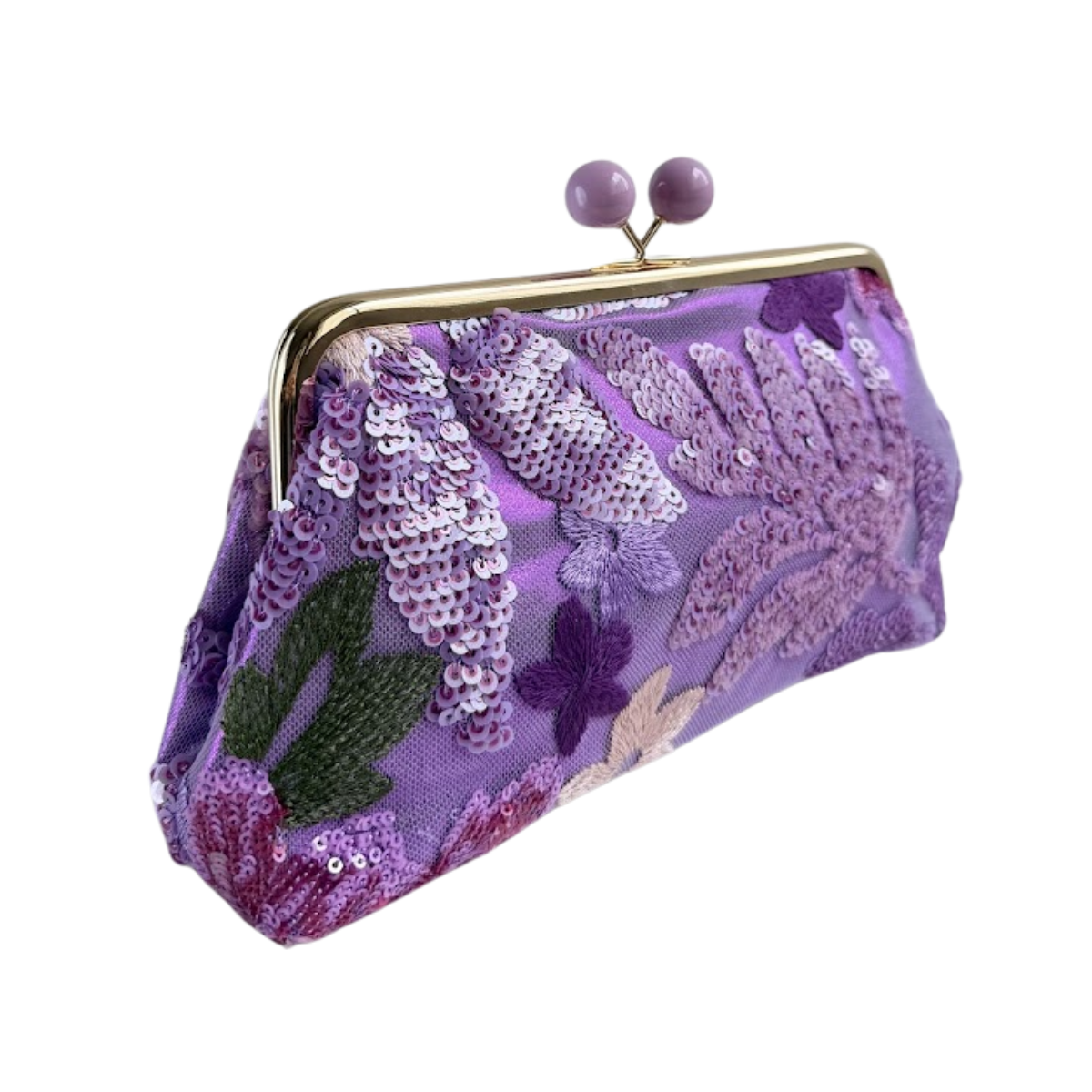 Bolsa Pouch Festa Clutch Flores Bordadas Roxa