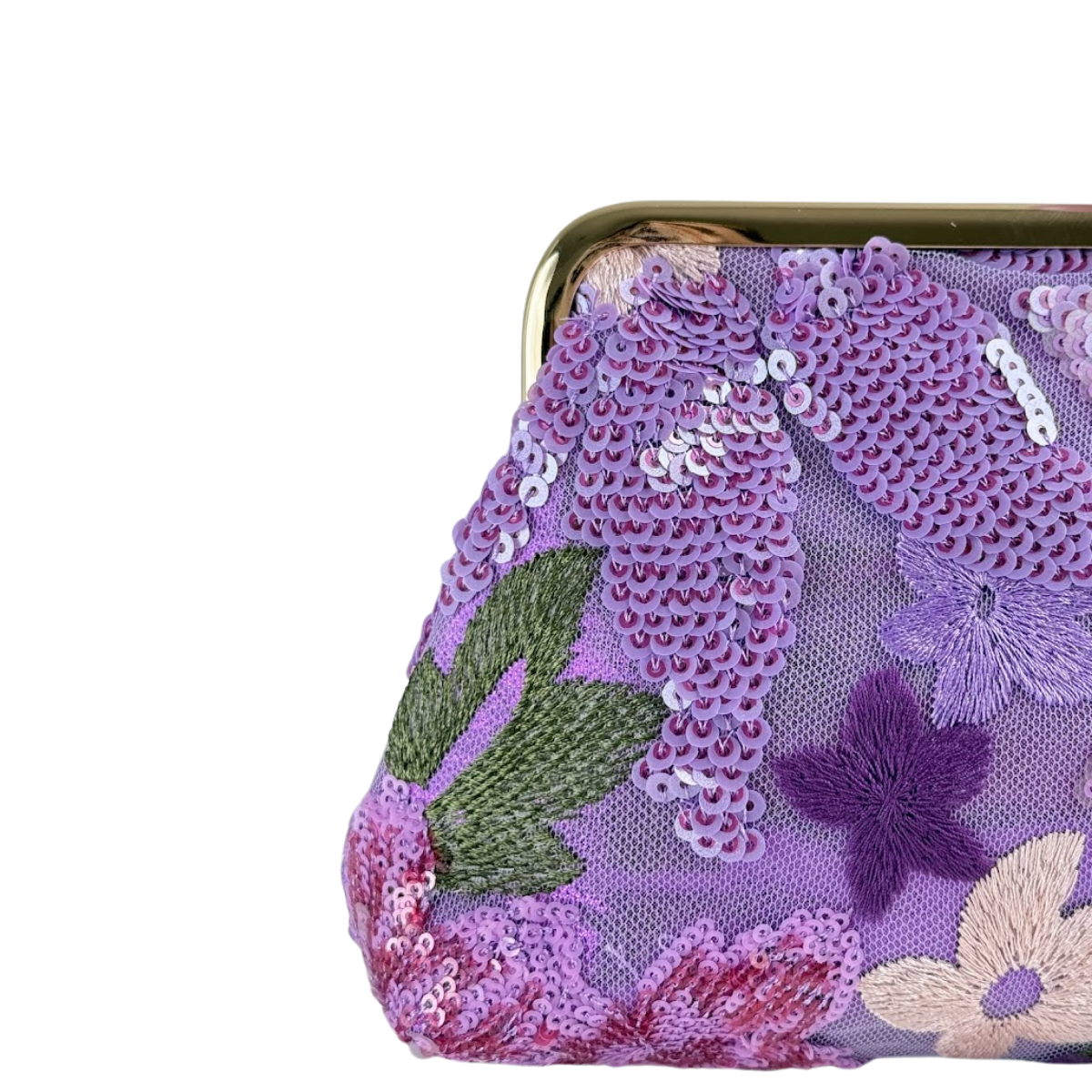 Bolsa Pouch Festa Clutch Flores Bordadas Roxa