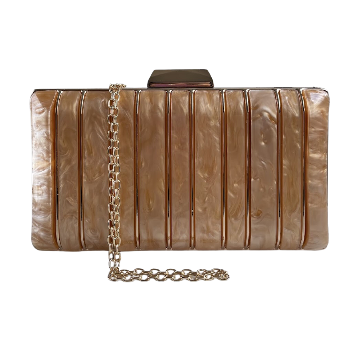 Bolsa de Festa Clutch Acrílico e Metal Marrom