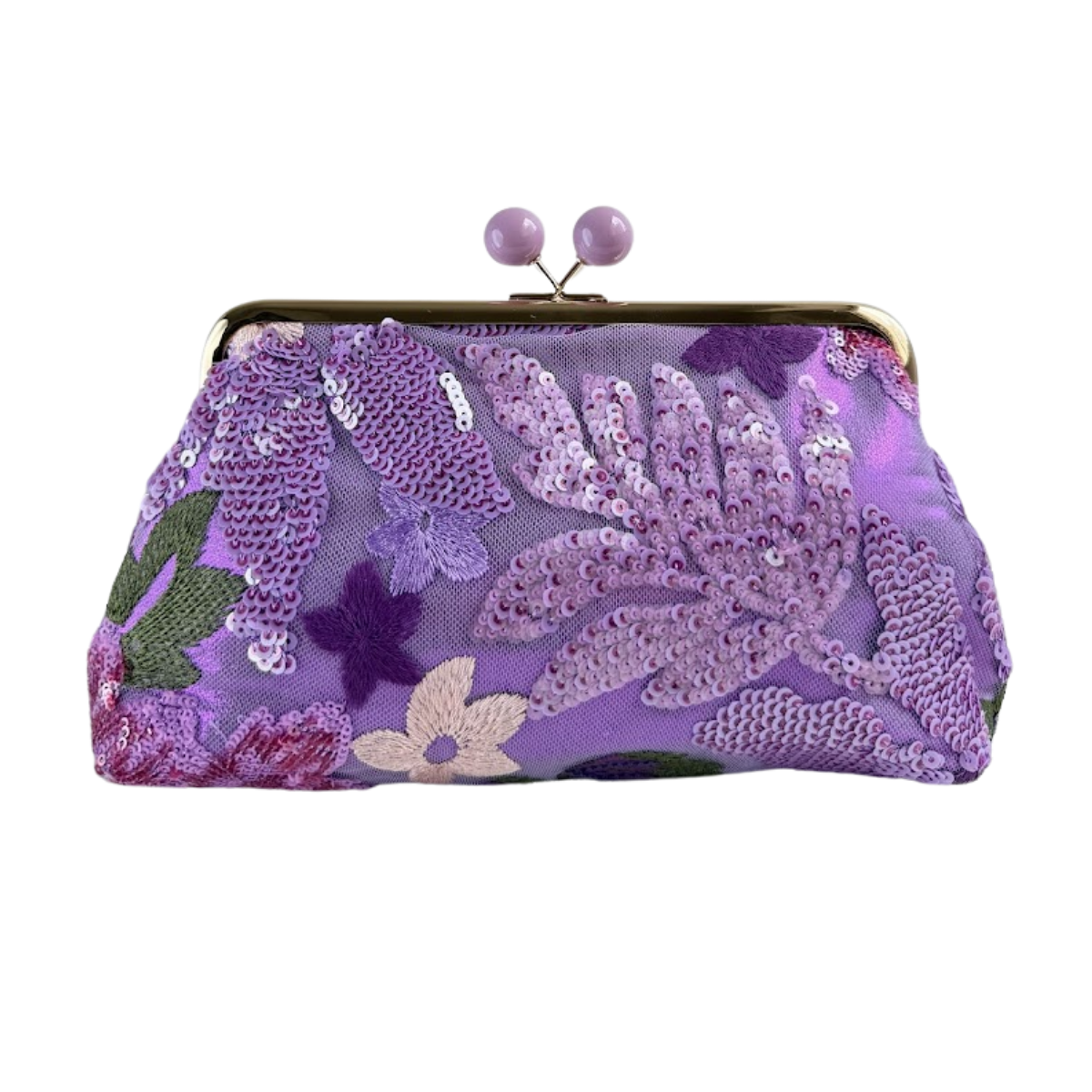 Bolsa Pouch Festa Clutch Flores Bordadas Roxa