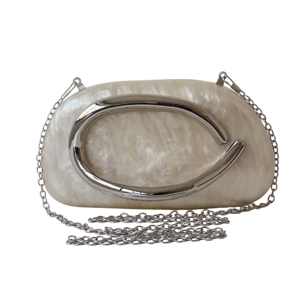 Bolsa de Festa Clutch Acrílico Perolada Off White
