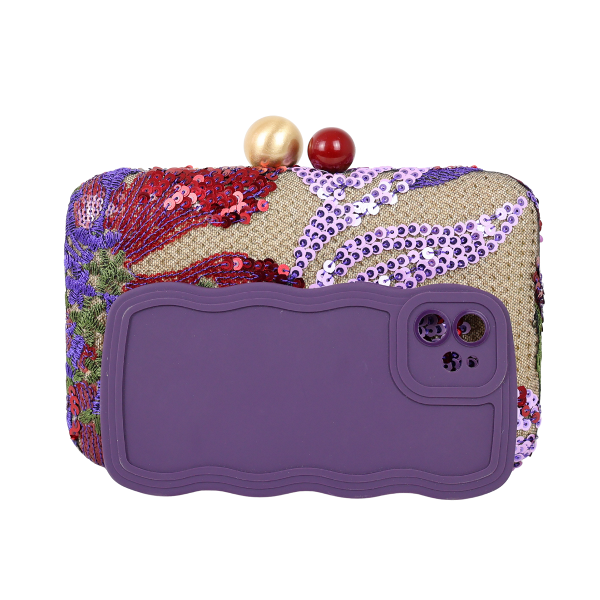 Bolsa Clutch Festa Bordada Flores Roxa