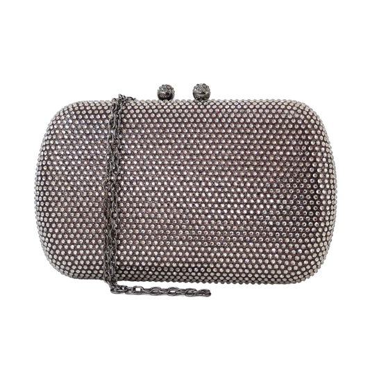 Bolsa Festa Clutch Pedraria Strass Oval Grafite
