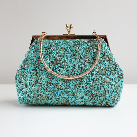 Bolsa Festa Clutch Pouch Pedraria Turquesa