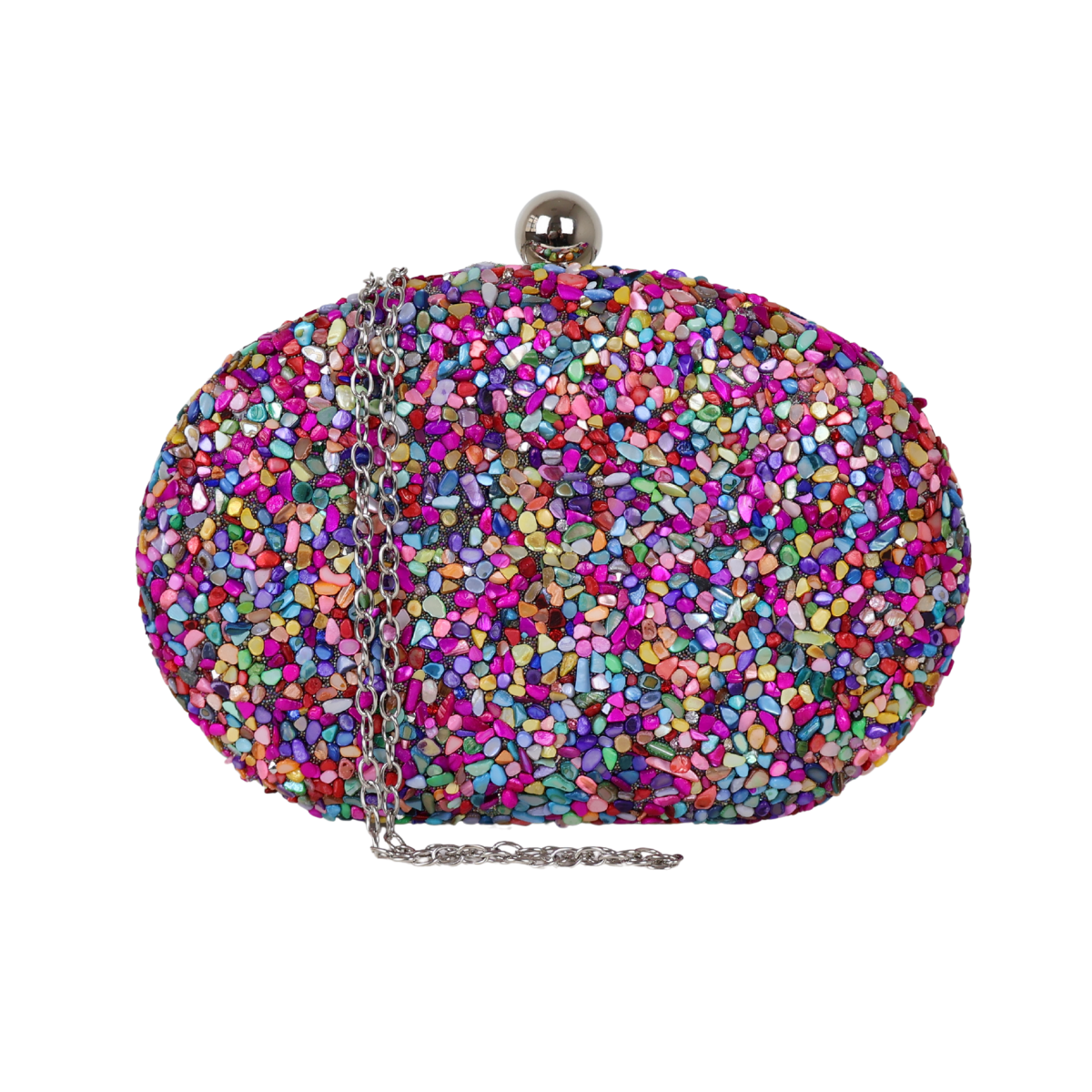 Bolsa Festa Clutch Pedraria Oval Colorida