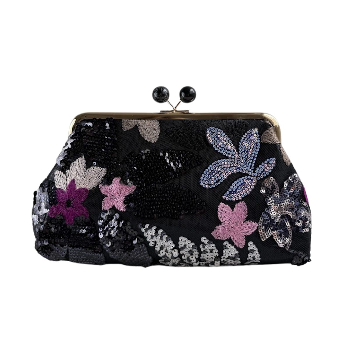 Bolsa Pouch Festa Clutch Flores Bordadas Preta