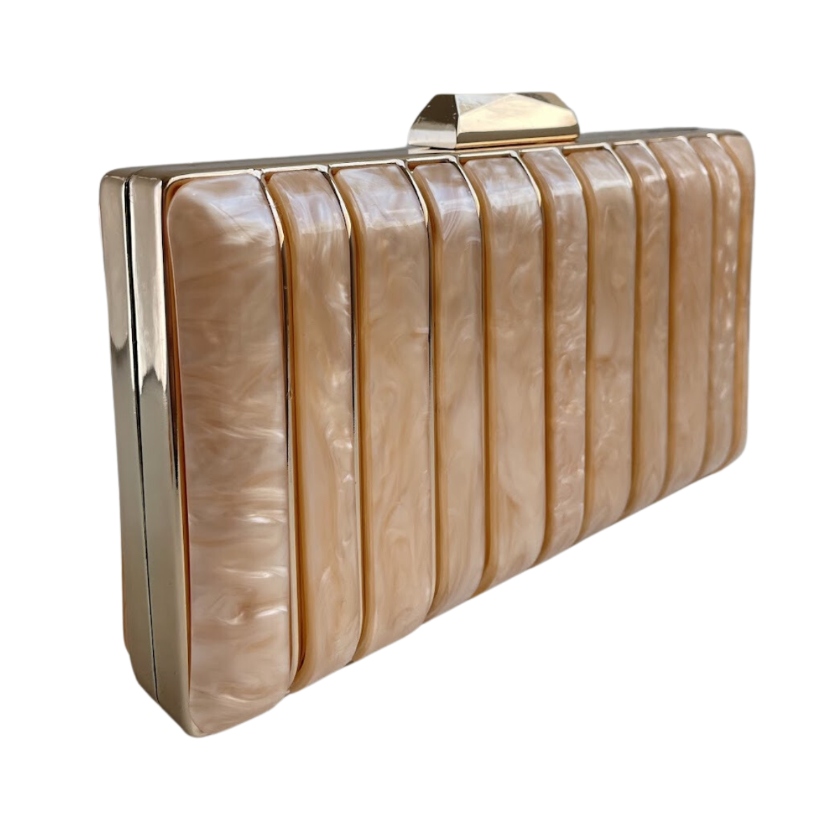 Bolsa de Festa Clutch Acrílico e Metal Bege