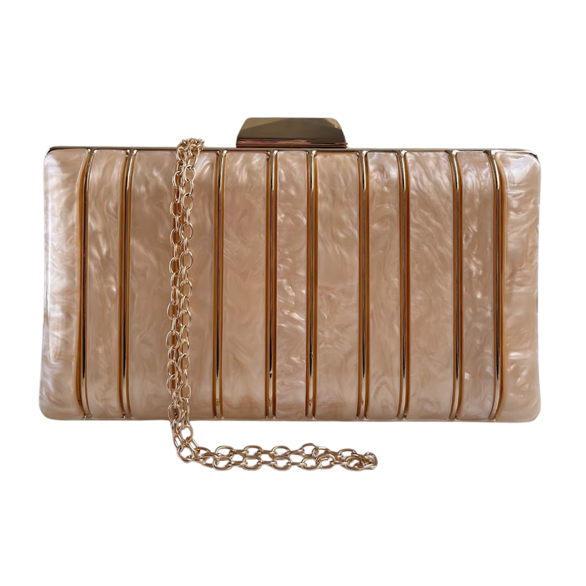 Bolsa de Festa Clutch Acrílico e Metal Bege