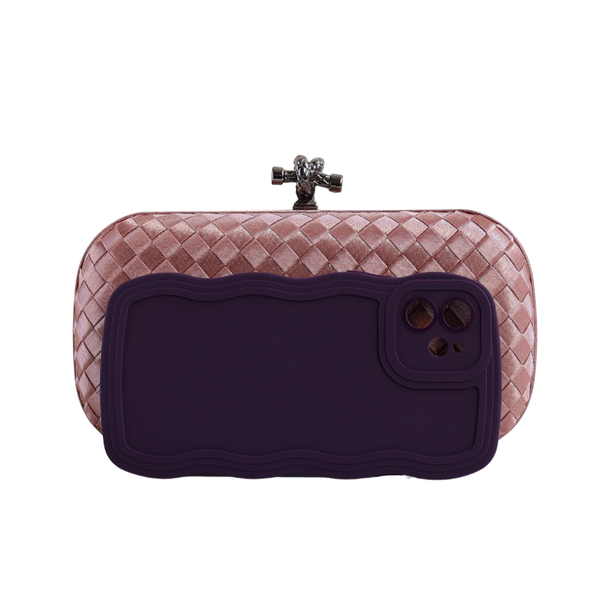 Clutch Tressê Cetim Inspired Pequena Bege Bronze