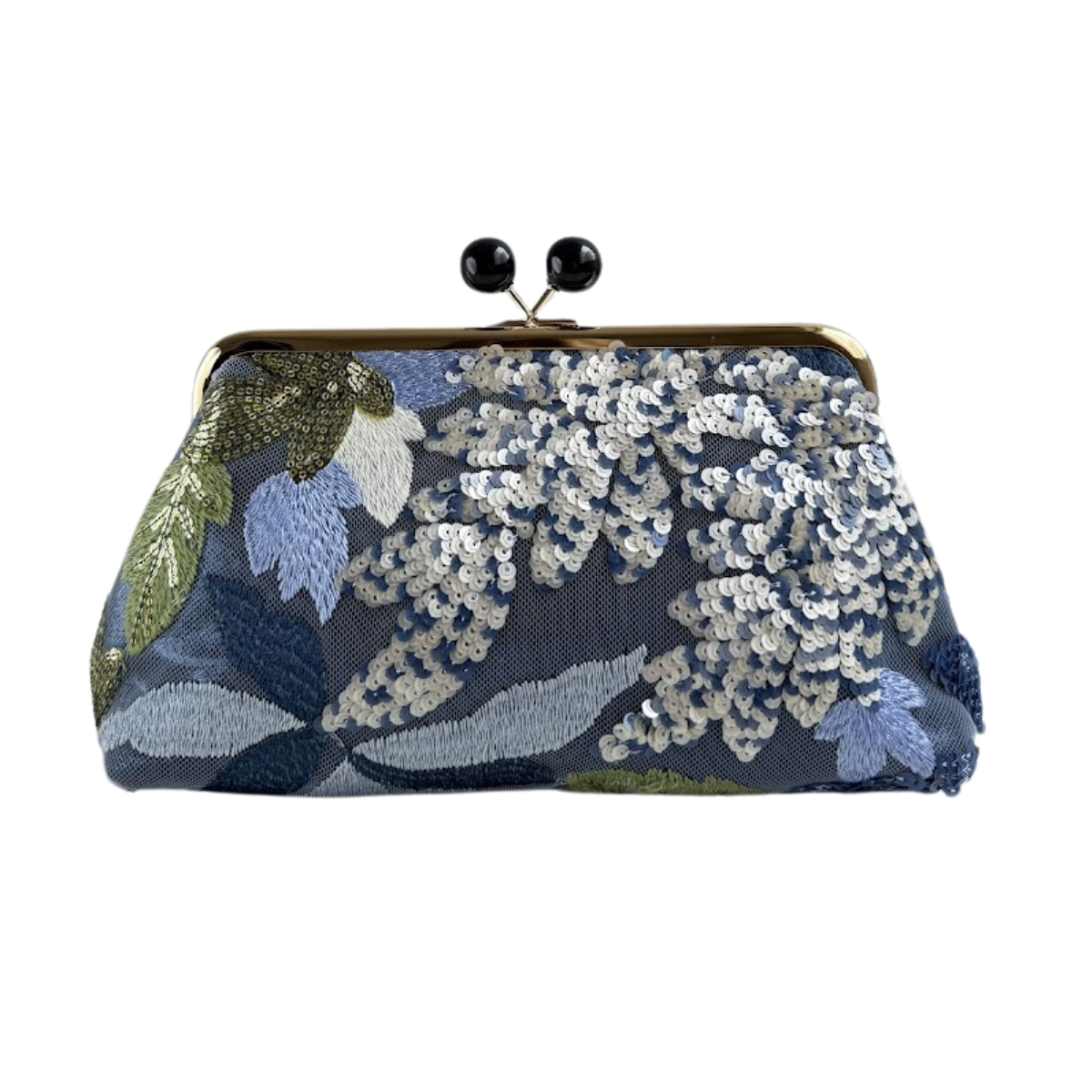 Bolsa Pouch Festa Clutch Flores Bordadas Azul