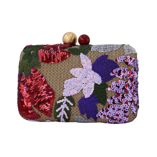 Bolsa Clutch Festa Bordada Flores Vermelha