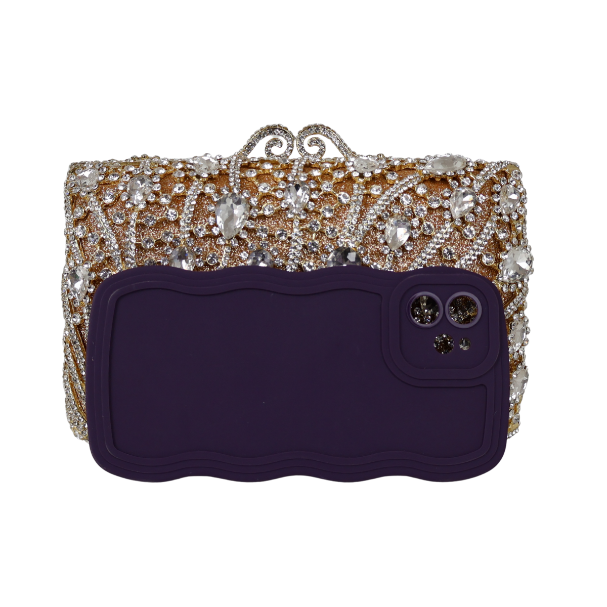 Bolsa Festa Clutch Pedraria Strass Dourada