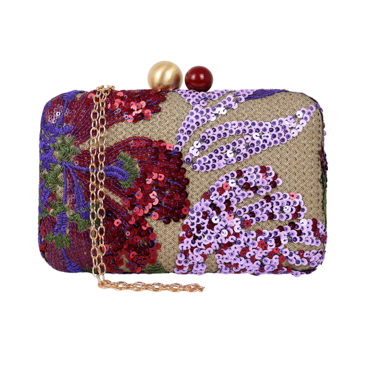 Bolsa Clutch Festa Bordada Flores Roxa