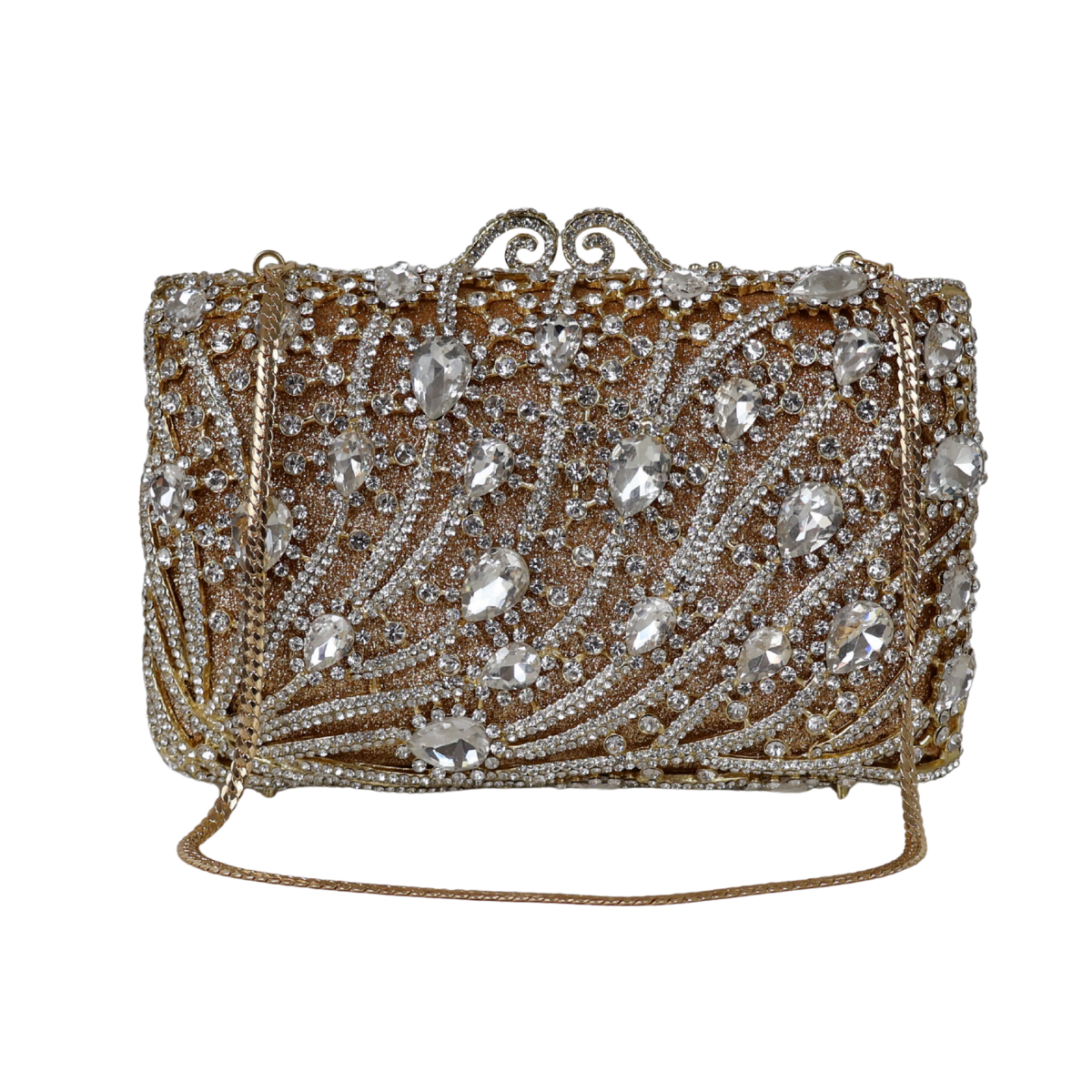 Bolsa Festa Clutch Pedraria Strass Dourada