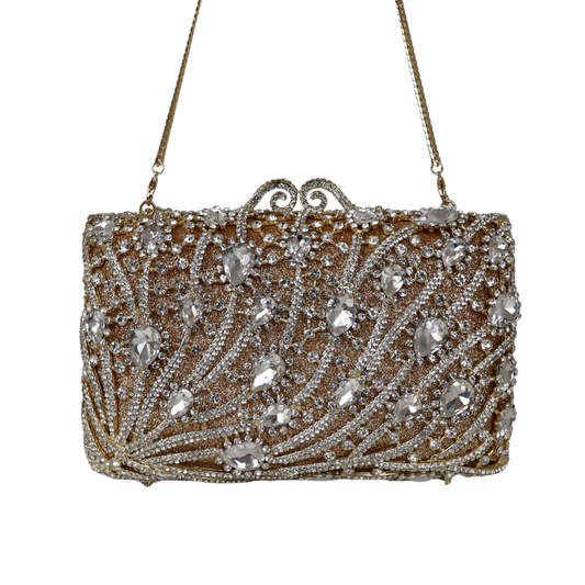 Bolsa Festa Clutch Pedraria Strass Dourada
