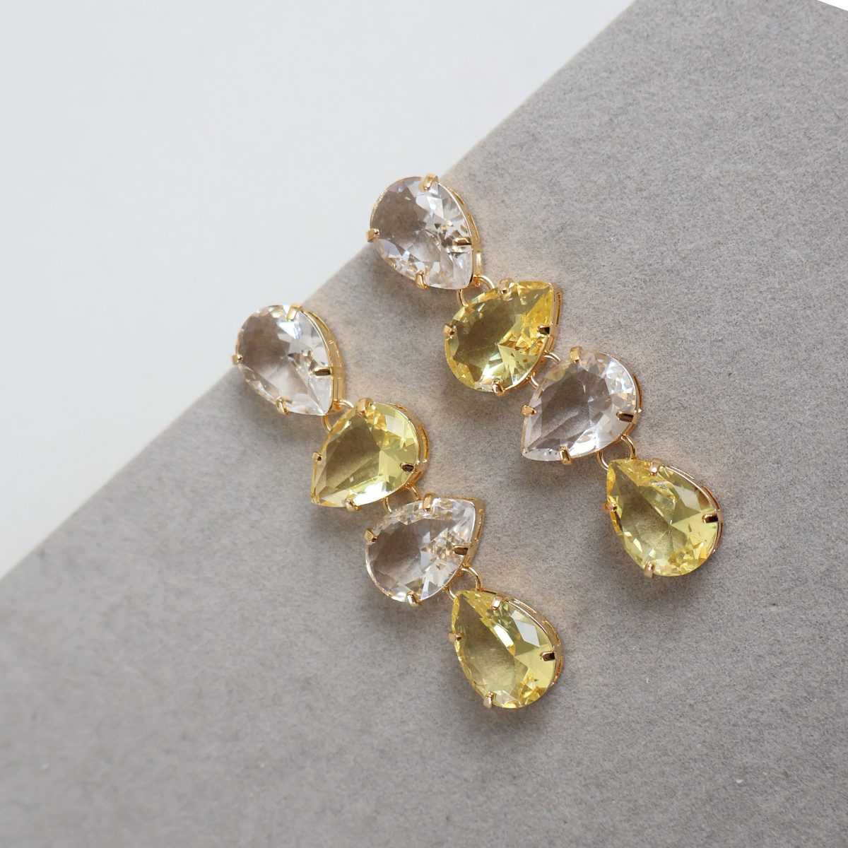 Brinco Dourado e Cristal Amarelo - Semijoia