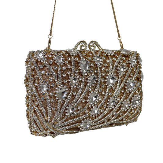 Bolsa Festa Clutch Pedraria Strass Dourada
