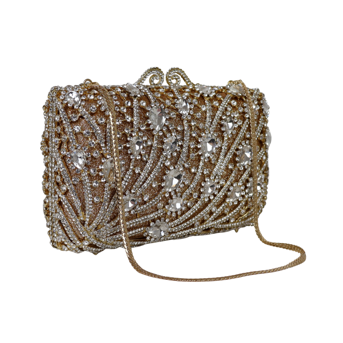 Bolsa Festa Clutch Pedraria Strass Dourada