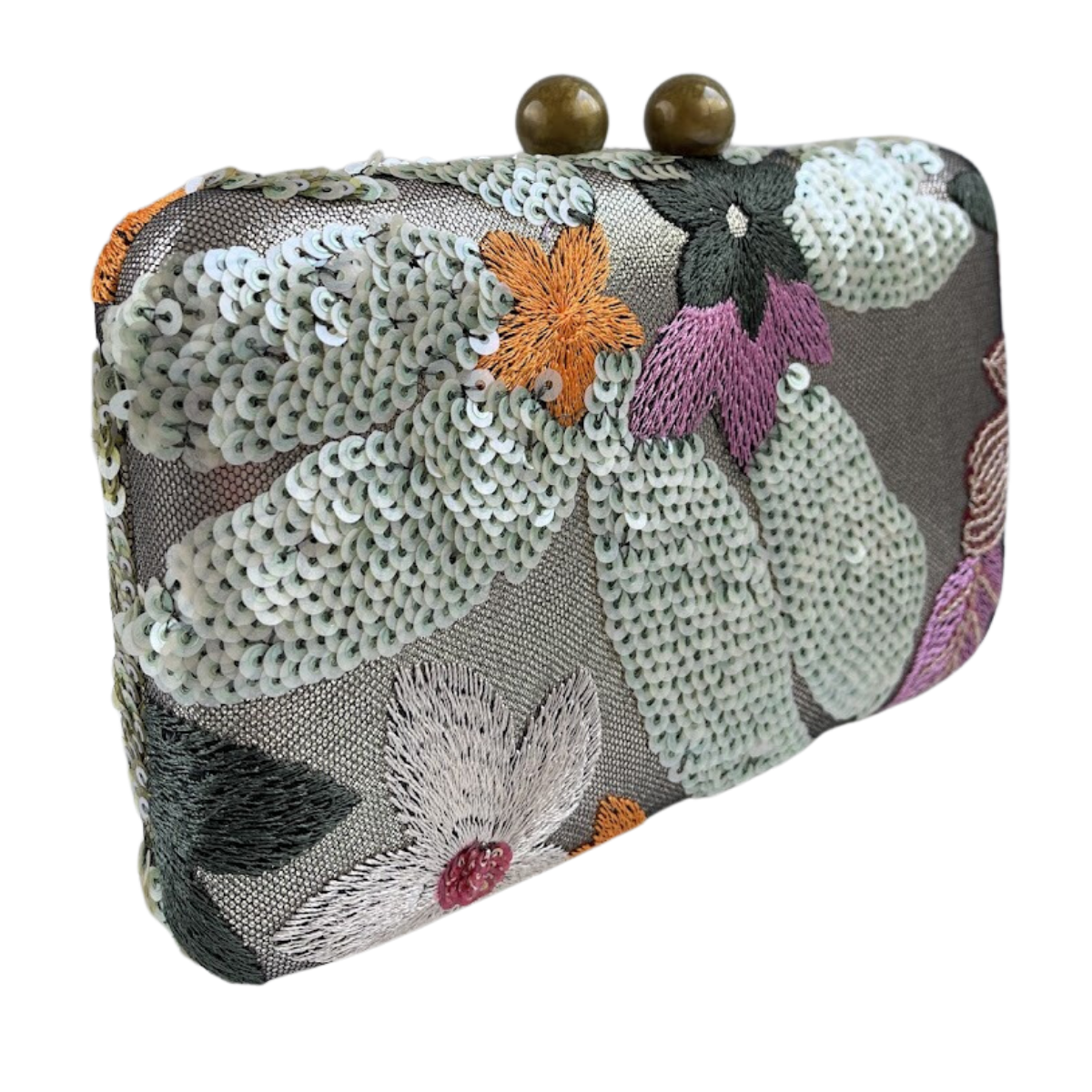 Bolsa Clutch Festa Bordada Flores Verde Claro