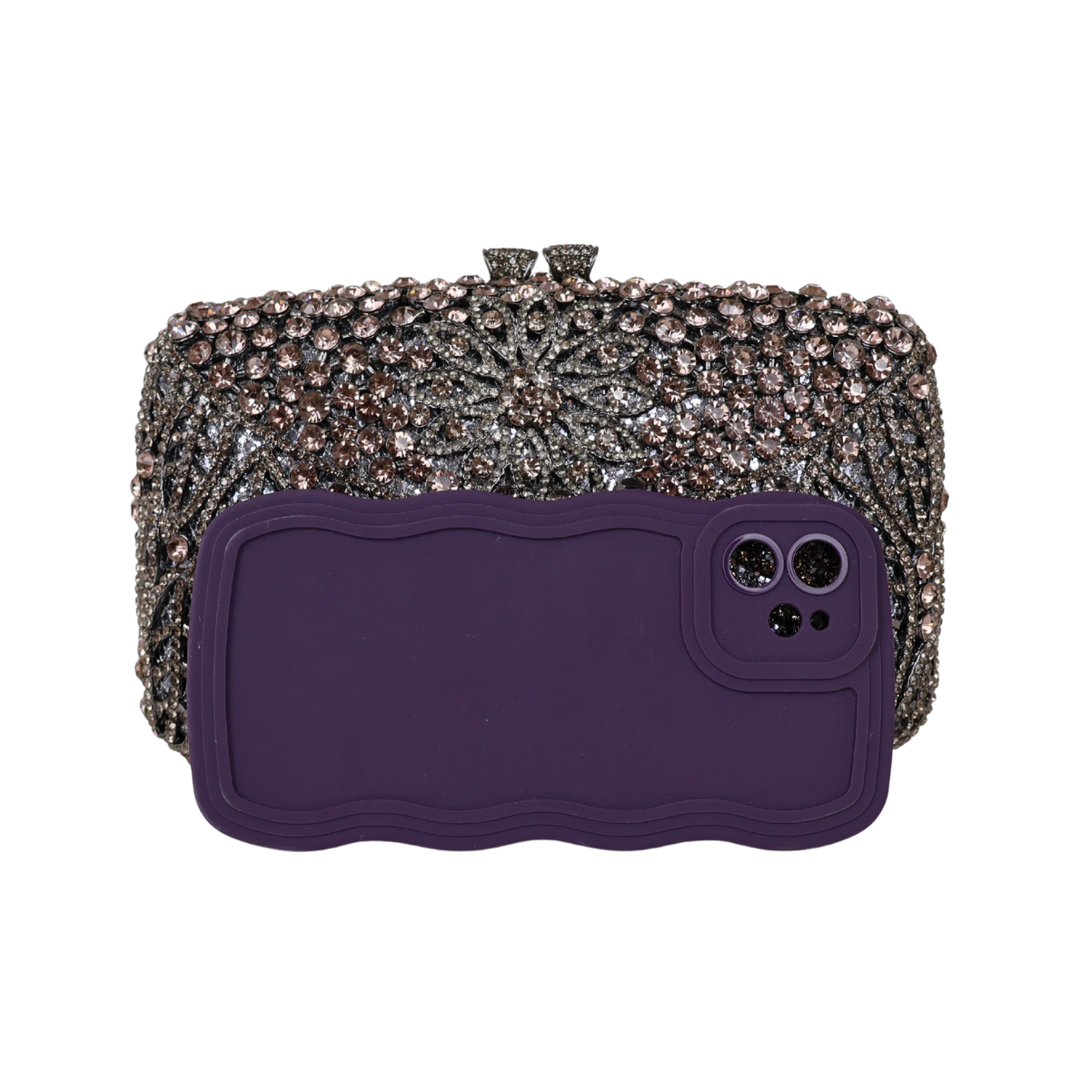 Bolsa Festa Clutch Pedraria Strass Prata Grafite