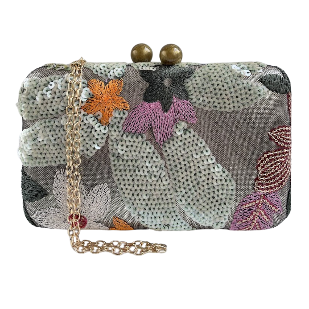 Bolsa Clutch Festa Bordada Flores Verde Claro