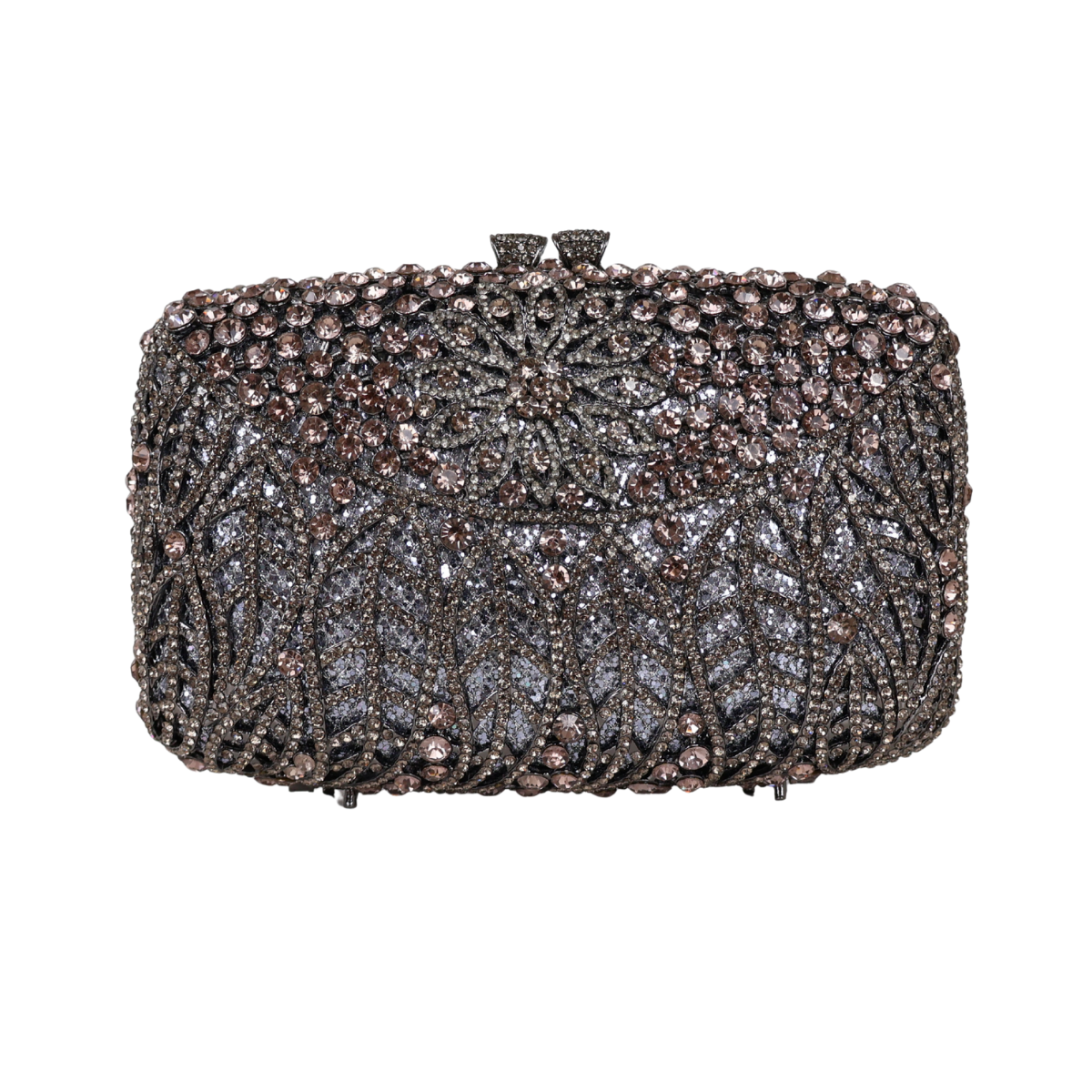 Bolsa Festa Clutch Pedraria Strass Prata Grafite