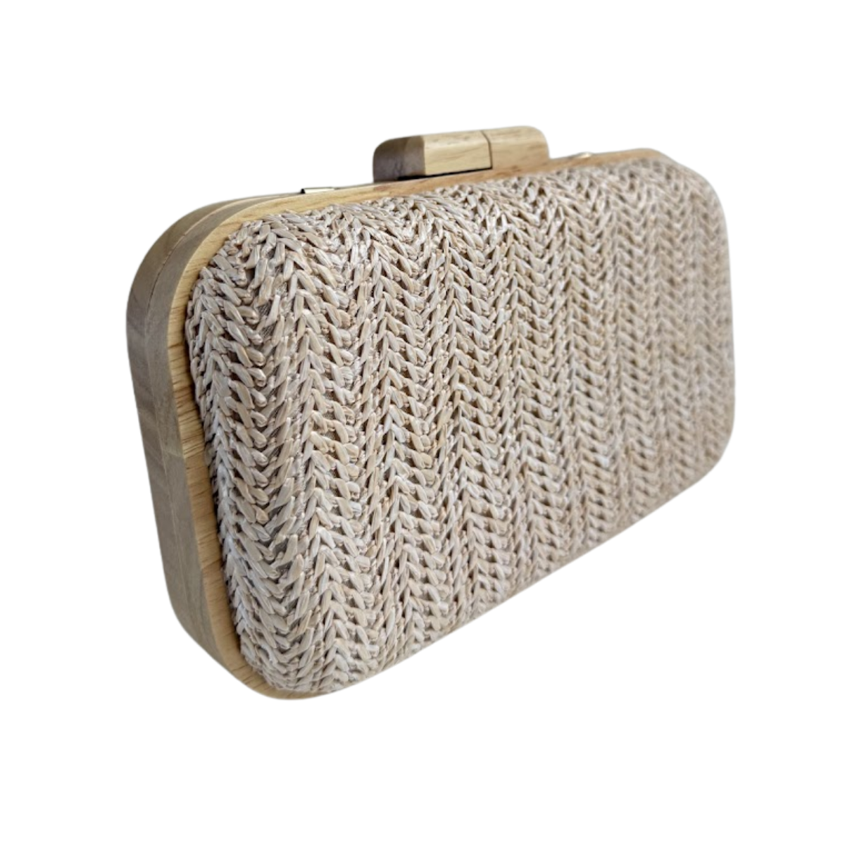 Bolsa de Festa Clutch Madeira e Palha Bege Claro