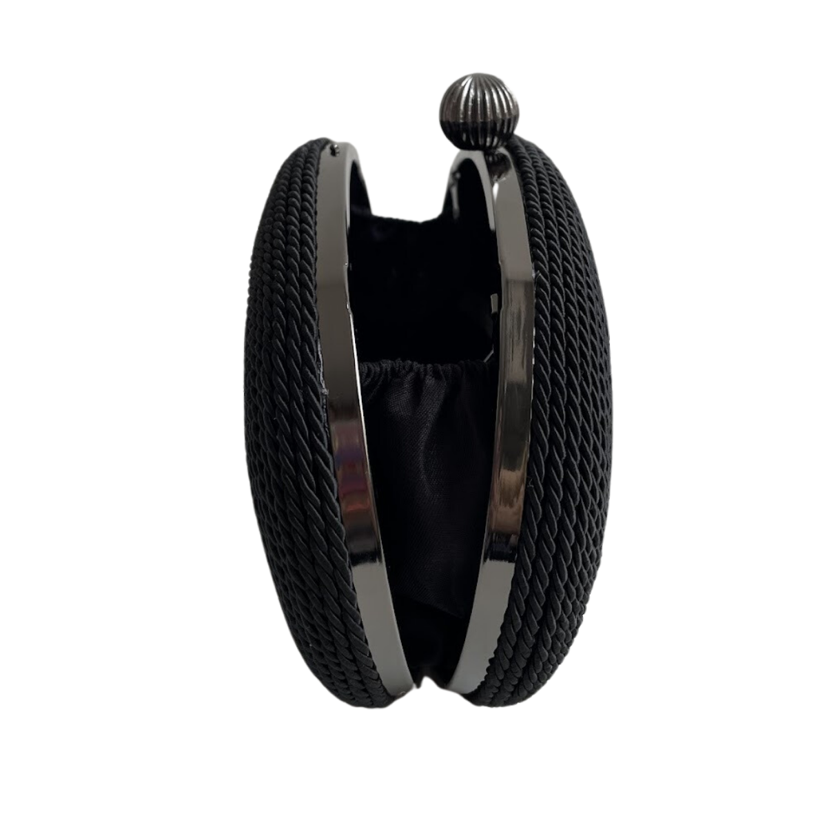 Bolsa de Festa Clutch Corda Trançada Oval Preta